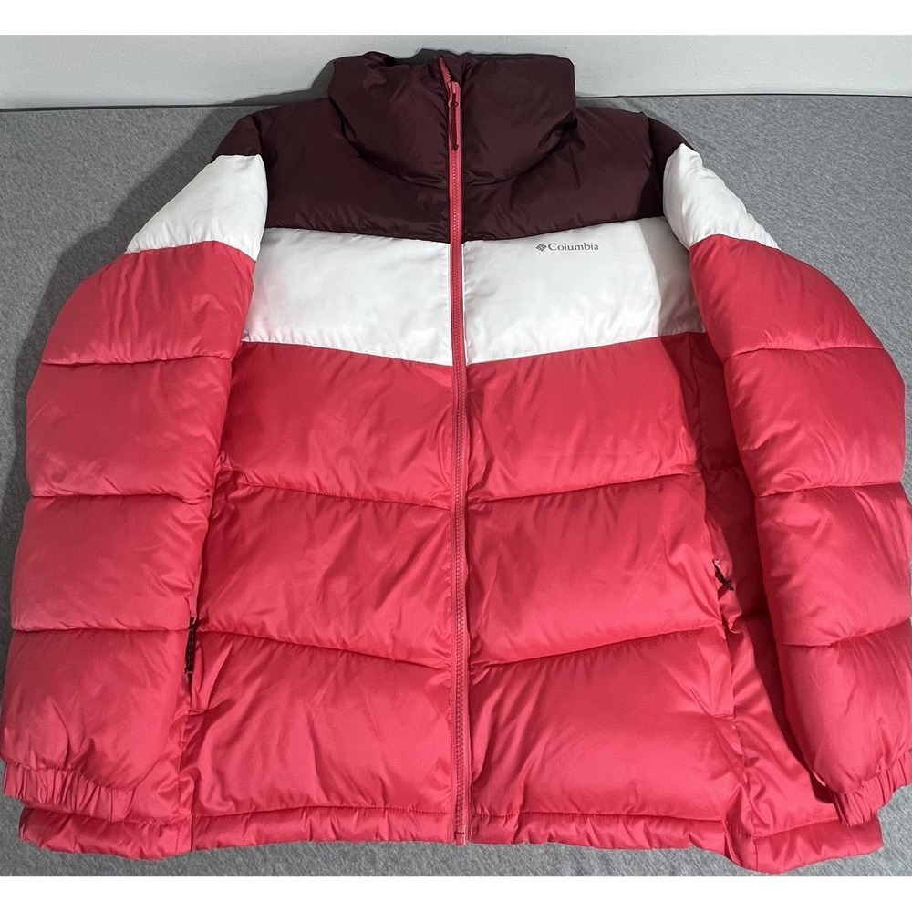 Columbia Puffer Jacket Women 2X Pink White Burg/Plum Colorblock Insulated Winter